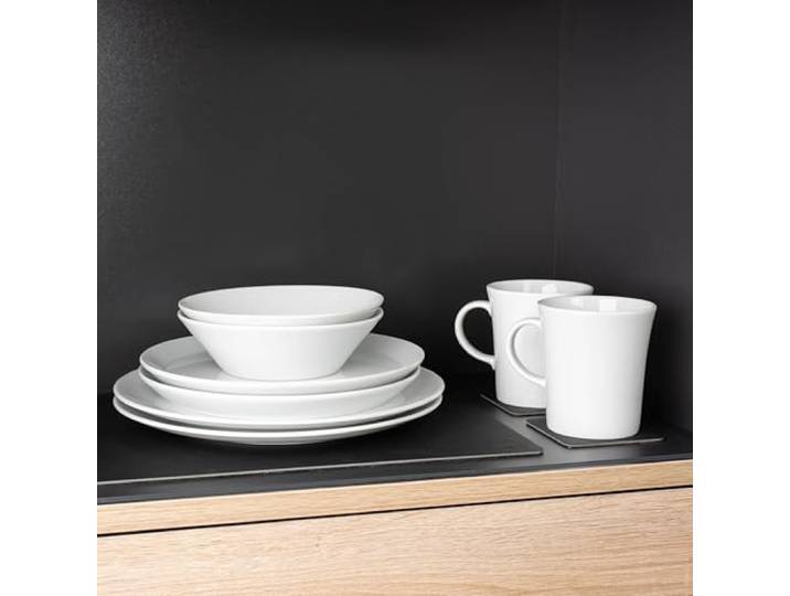 silwy Porzellan-Geschirr-Set, Klassisch, Teller 26x26cm & 23x23cm, Schüssel 16x16cm, Tasse 10x9cm, Untersetzer 8,3x8,3cm, Tischset 27x36cm