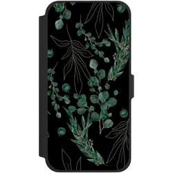 Nivocase Klapphülle für Apple iPhone 13 Pro Max Handyhülle aus Kunst Leder NIVOflip schwarz Blätter Natur (Apple iPhone 13 Pro Max), Smartphone Hülle, Schwarz