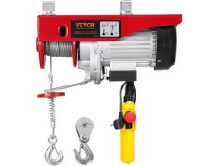 VEVOR Palan Électrique, Charge Double Câble 800 kg, Télécommande Filaire 4,2 m, Hauteur Levage à Câble Simple 12 m, Élingue Simple Double, Arrêt d'Urgence, Palan Élévateur pour Garage, Entrepôt, Usine