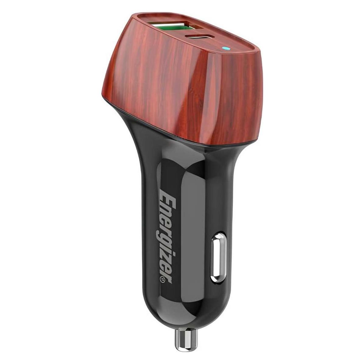 Energizer Car Charger - Power Delivery & QC3 - 38W - 1 USB-C & 1 USB-A, Holz Look (D38WO)