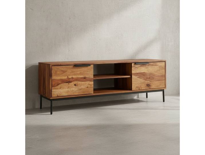 KADIMA DESIGN Lowboard Massivholz TV-Kommode bis 60 Zoll Holzmaserung offene Ablage Lowboard