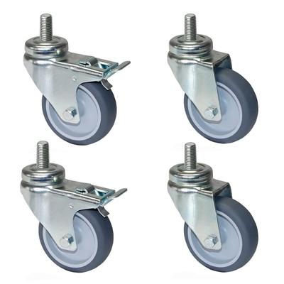PRIOstahl Apparaterollen Grau 100mm mit Rückenloch + Stift M10x25mm 2x Lenkrollen + 2x Bremsrollen