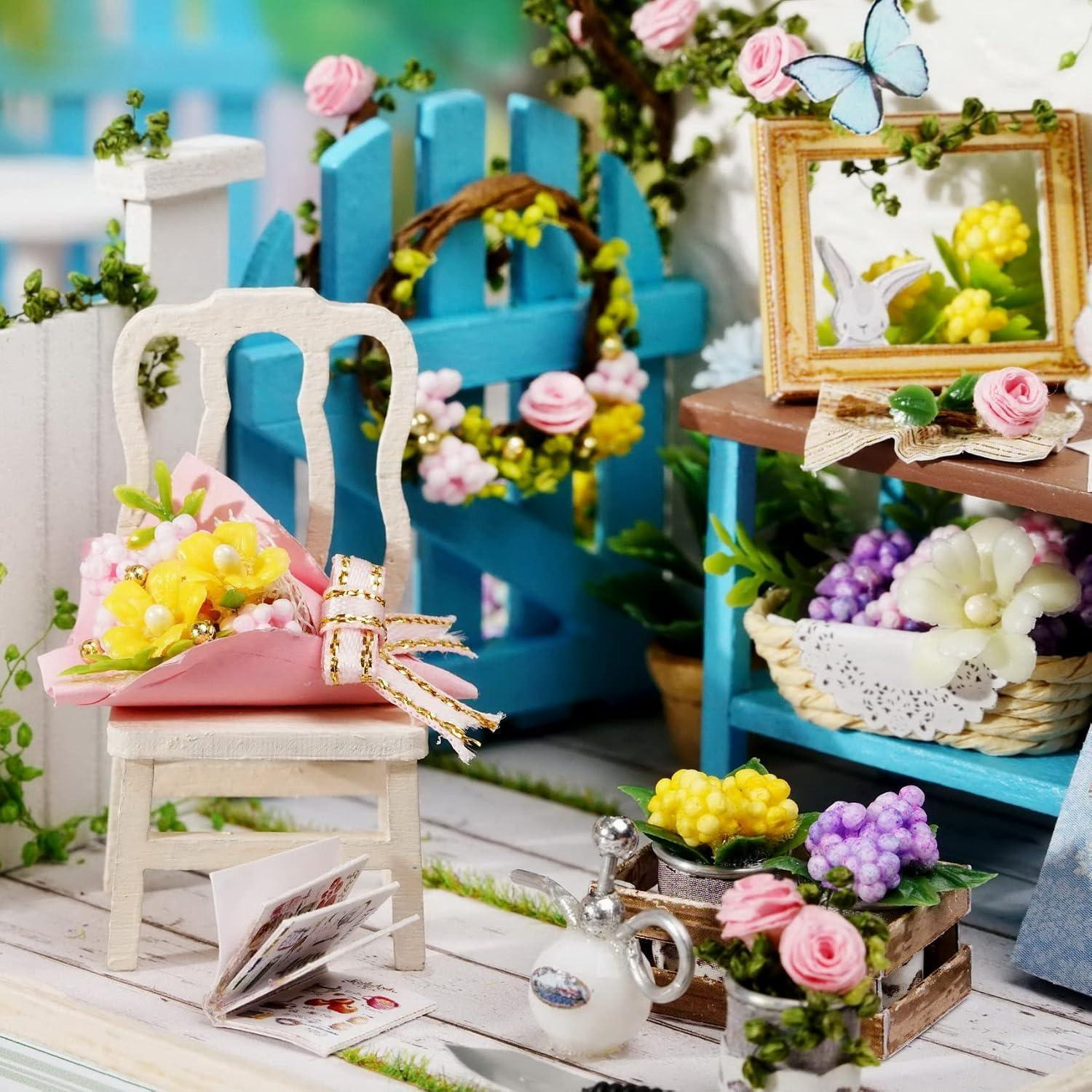 CUTEEFUN DIY Poppenhuis Miniatuur Bouwset van Hout met Stofkap