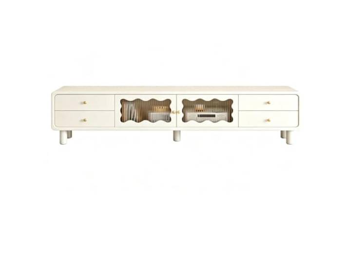 WANGCEPLSD Tv Board, Tragkraft 100 Kg, Glastüren, Tv Schrank aus Holz Großes Fassungsvermögen, Kabeldurchführung, Wohnzimmer, Abgerundete Ecken, für Wohnzimmer Schlafzimmer(180cm/71in)