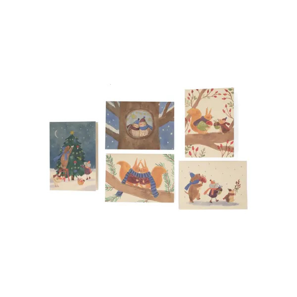 Dille & Kamille Kerstkaarten met envelop en bosvondsten, 10 stuks