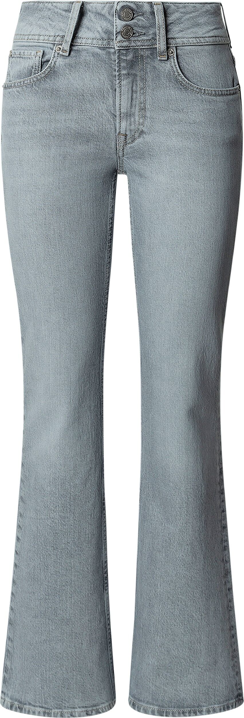 5-Pocket-Jeans PEPE JEANS "FLARE JEANS MW VENUS", Damen, Gr. 33, Länge 32, grau (grau washed), Denim/Jeans, Obermaterial: 99% Baumwolle, 1% Elasthan, ausgestellt lang, Jeans 5-Pocket-Jeans, im Flared Fit grau washed 33, Länge 32