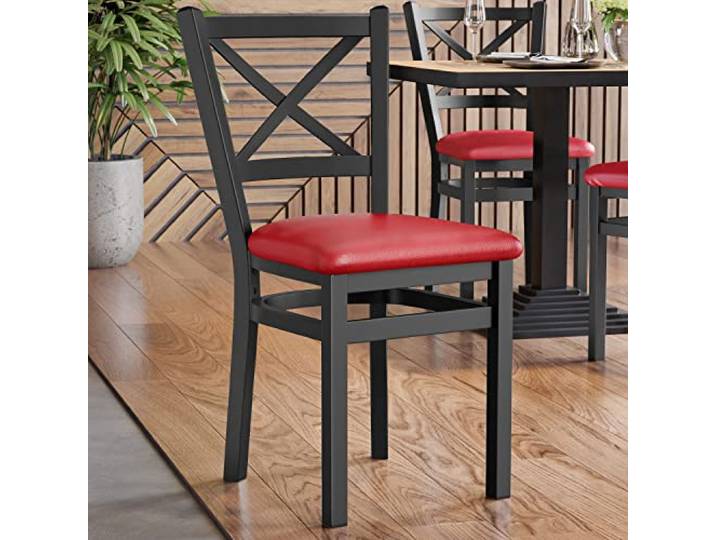 GGMMÖBEL 2er-Set Valentino Steel Bistrostuhl Rot Leder Gastrostühle, Bistro Stuhl