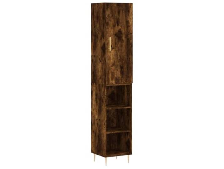 HKTMGDNG Highboard Räuchereiche 34,5x34x180 cm Schrank 2-tlg. Schmaler Mehrzweckschrank mit Türen und Metallbeinen für stilvolle Ordnung im Wohnzimmer oder Flur.