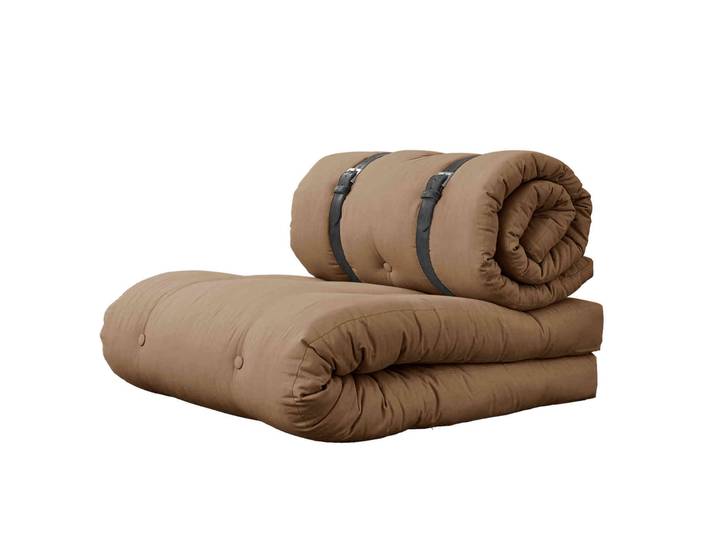 Matelas futon et pouf 2 en 1 BUCKLE-UP marron 70x200