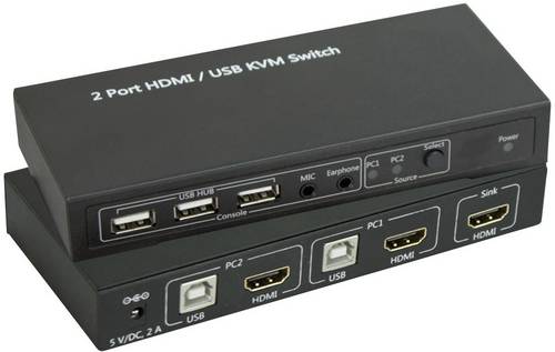 SpeaKa Professional 2 Port KVM-Umschalter HDMI USB 1920 x 1080 Pixel, 3840 x 2160 Pixel