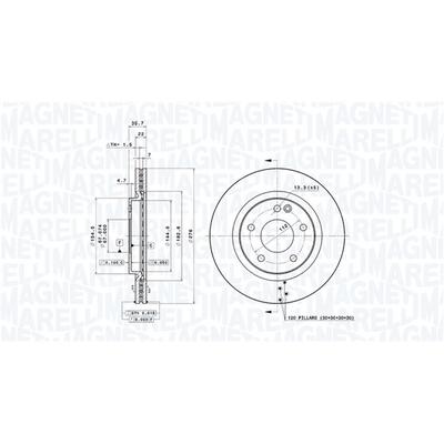MAGNETI MARELLI Bremsscheibe 360406007001 innenbelüftet-Belüftung mit tropfenförmigen Flügeln 276mm 22mm für Mercedes