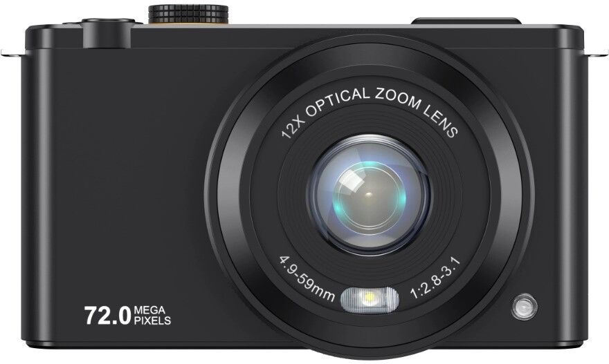 INF 12X optischer Zoom spiegellose Kamera mit 4K-Video, 72MP Fotos und dualem Klapp-Touchscreen (180° & 270°) Schwarz