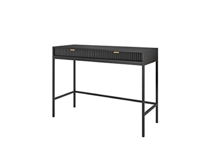 BETTSO - Nova T-104 - Konsolen - Schminktisch - Beistelltisch - Kommode - Deko Wohnzimmer - Wohnzimmertisch - mit 2 Schubladen - Geriffelt, Schmal - Glamour - Schwarz - mit goldenen Griffen