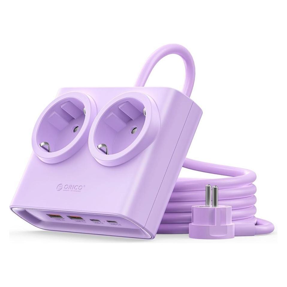 Orico Listwa zasilająca PDC25 25W 6w1 2x AC + 2x USB-A + 2x USB-C - fioletowa (6x, CEE 7/3, 1.60 m) (6942227174642)