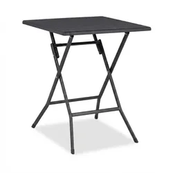 Relaxdays Balkonmöbel Set, 3-teilig, 1 Tisch & 2 Stühle, klappbar, Gartengarnitur Holzoptik, Stahl & Kunststoff, schwarz