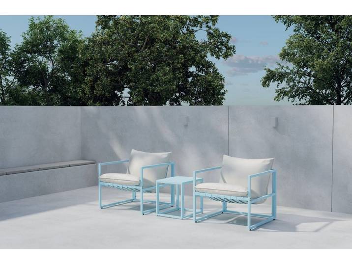 Garten Loungeset Vero – 3-teiliges Set in Hellblau inklusive Kissen - Hellblau - Luxusbetten24
