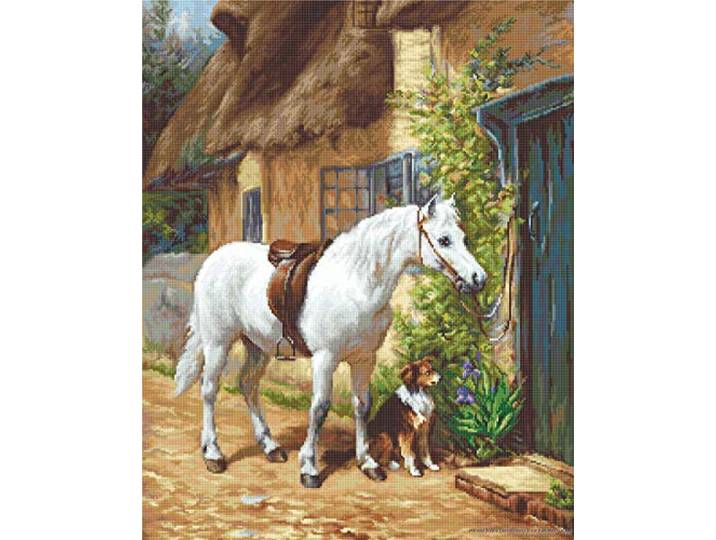 Luca-S B572 naast het huis kruissteken, katoen, meerkleurig, 42,5x34 cm