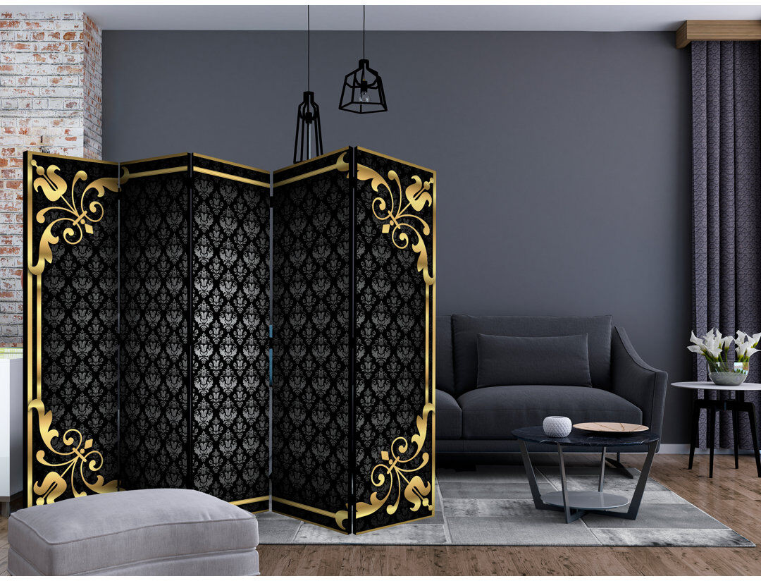 Rosalind Wheeler Copland 225cm W x 172cm H 5 - Panel Solid Wood Folding Room Divider Black 172cm H X 225cm W X 3cm D
