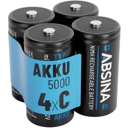 Absina Baby (C)-Akku NiMH 4500 1.2 V 4 St. (4 Stk., C, 4500 mAh), Batterien + Akkus