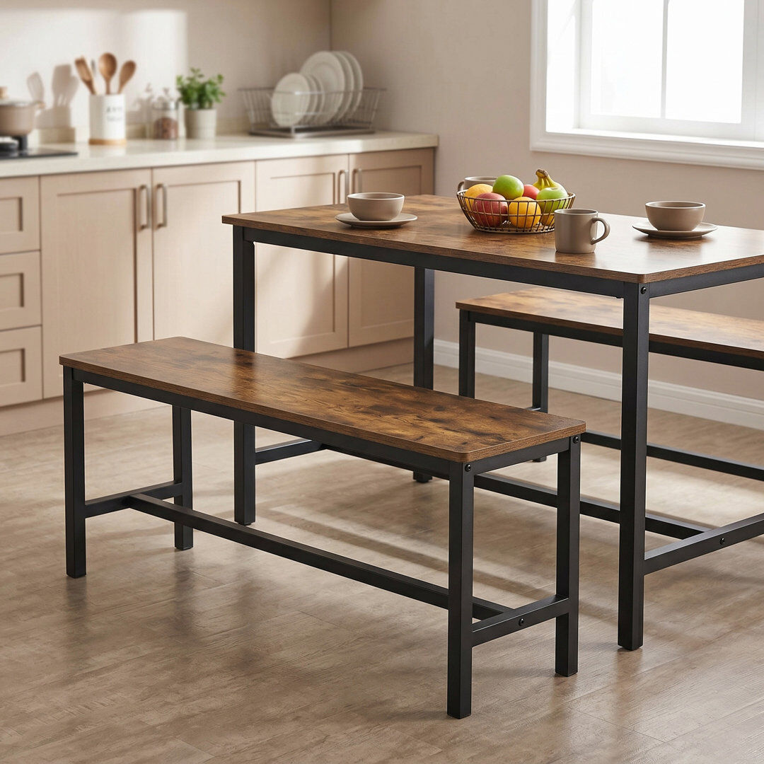 Trent Austin Design Silvia Table Benches, Set of 2, Industrial Style Indoor Benches, Durable Metal Frame Rustic Brown 50cm H X 108cm W X 32.5cm D