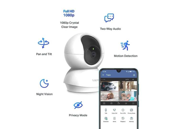 TP-exhaus- Caméra de surveillance Tapo C200 Full HD 1080p, dispositif de sécurité sans fil, avec WiFi et vision nocturne