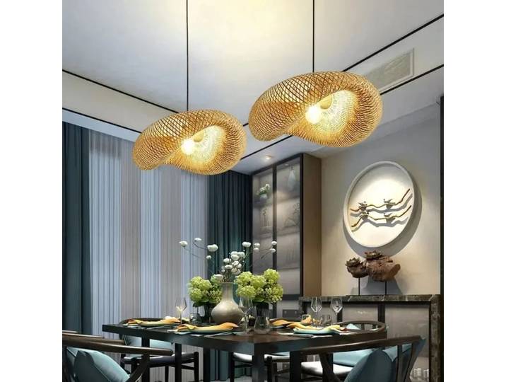 JOYINLED Luminaire Pendentif en Bambou Tressé 40/50/60/80cm, Lustre Naturel Moderne Artisanal pour Salle à Manger Salon Cuisine