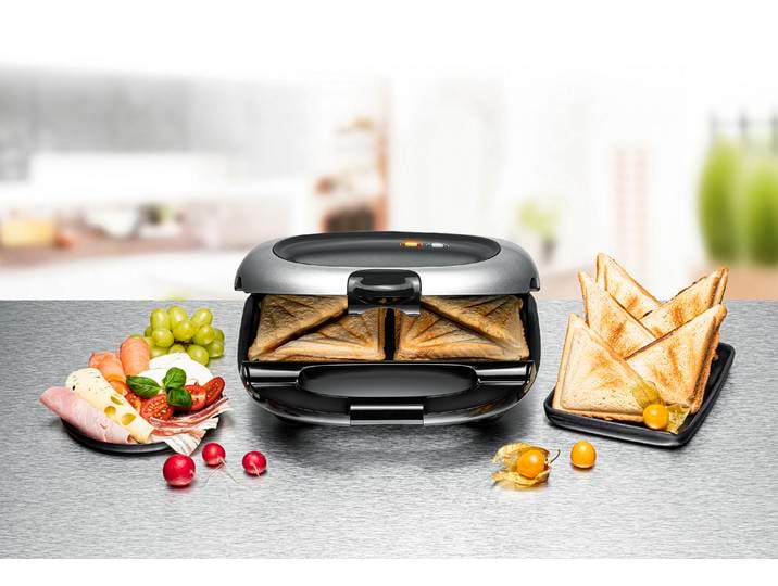 ROMMELSBACHER Sandwichmaker ST 1000 , silber (schwarz, silber), B:27,5cm H:11,4cm T:26,7cm, Sandwichmaker, für 2 American XL Toasts (ca. 12 x 12 cm), Sandwichmaker