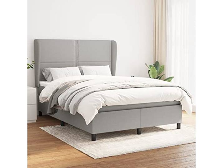 Komplettes Bett, hellgrau, 140 x 190 cm, Stoff mit Taschenfederkernmatratze Verstellbarer Kopf, Rückenstütze, mittlere Festigkeit, langlebig, atmungsaktiv, Lieferung mit Anleitung (evtl. nicht in