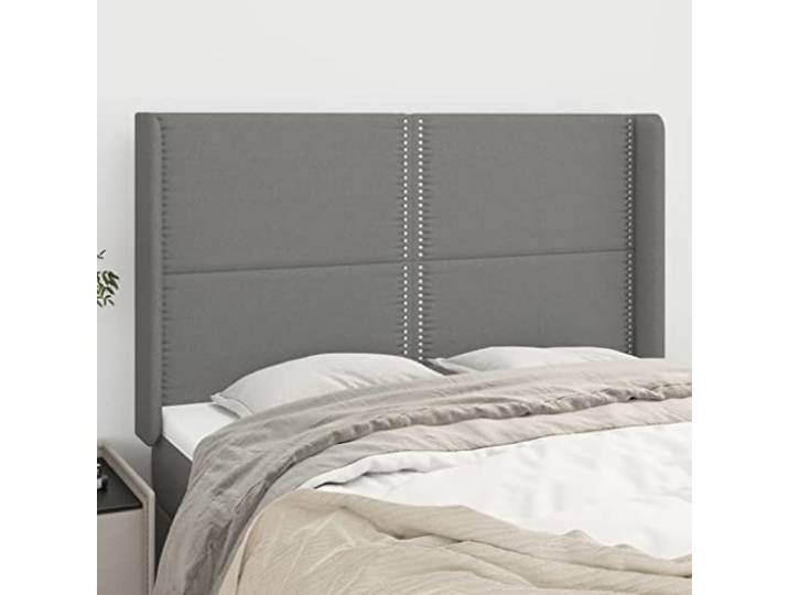 KTHLBRH Kopfteil aus dunkelgrauem Stoff für Betten mit Beinen aus massivem Lärchenholz, höhenverstellbar, elegantes Design und robustes Material