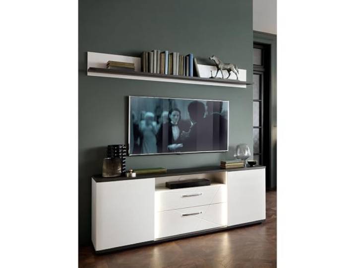 Lomadox Wohnwand Wohnmöbel Set weiß 2-teilig Modern, 1 Wandboard, 1 Lowboard inkl. Beleuchtung