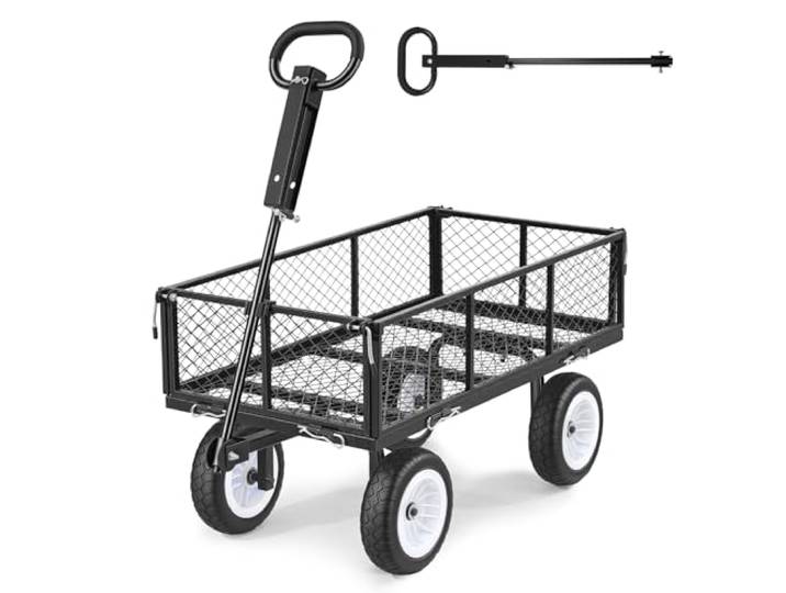 VEVOR Chariot de Jardin en Acier Max. 408\,2 kg Chariot de Transport de Jardin pour Bois Terre Débris\, Côtés Amovibles\, Pneus PU Increvables 25\,4 cm\, Poignée Réglable\, Compatible Tracteur Quad\, Noir