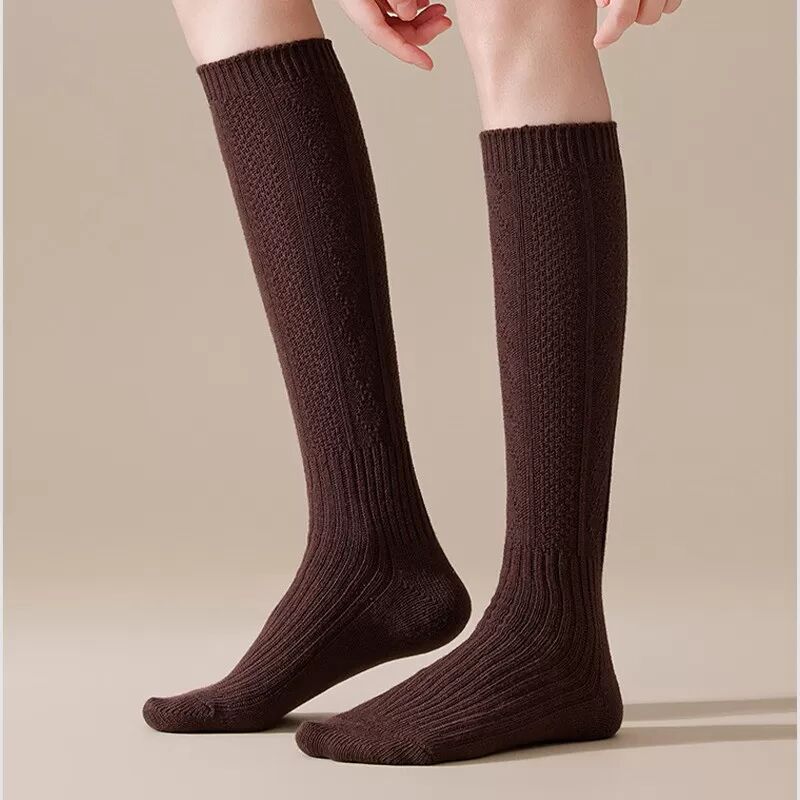 INF 2 Paar Wadenhohe Baumwollmischsocken - Dick, warm und stilvoll Kaffee