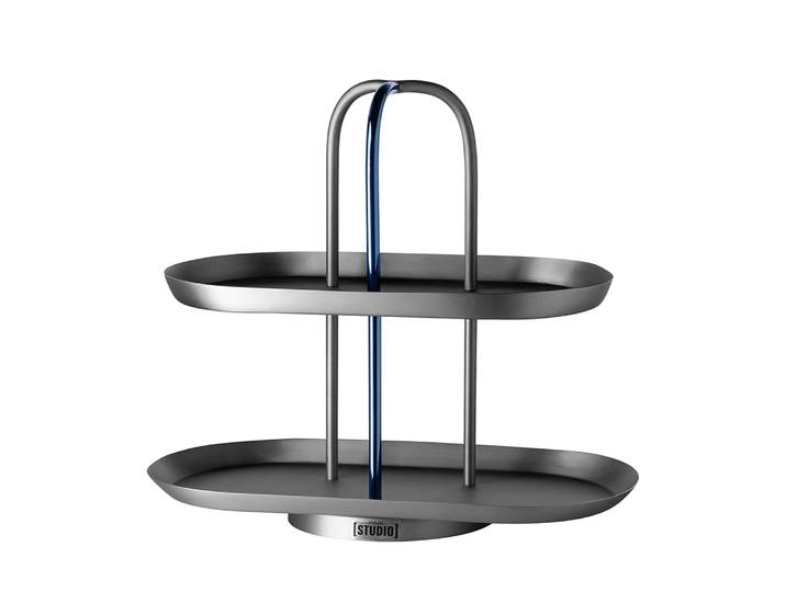 Etagere FINK STUDIO UPPER EAST , blau, grau, B:31cm H:27cm T:16cm, Edelstahl, Servierplatten, Etagere, in Geschenkverpackung