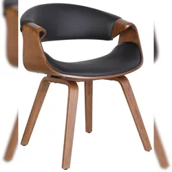 Décoshop26 - Esszimmerstuhl x1 mit Armlehnen im Retro-Design aus cremefarbenem PVC und braunem Holz 10_0007822