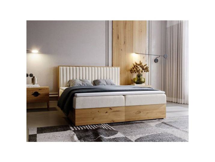 Lit Boxspring avec rangement - avec matelas - lit adulte - velours - beige - Forest 160x200