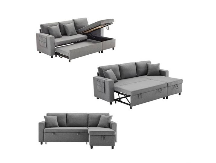 DRIPEX Canapé 3 Places en forme de L Canapé-lit convertible pour le salon design moderne en Lin Gris