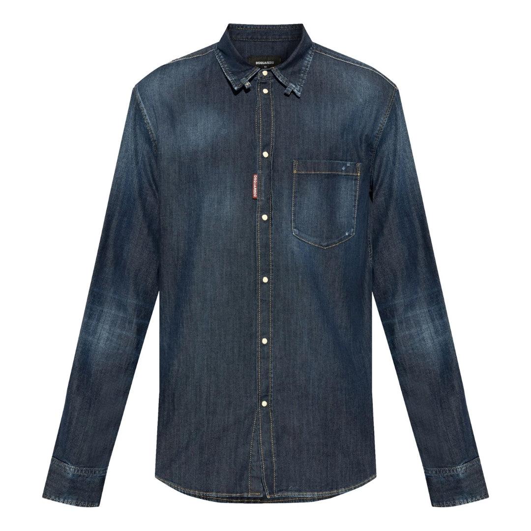 Dsquared2 Dark Wash Tab Shirt Donkerblauw