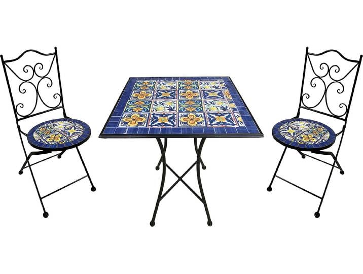 Axi Camilla Table Et Chaise Bistrot\, Ensemble Jardin Extérieur\, Mosaique Bleu Mediterrannéen - Pour Jardin/Balcon/Terrasse
