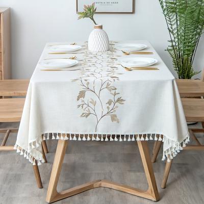 Enova Home High Quality Washable Rectangle Cotton linen tablecloths, Wrinkle Resistant Washable Dining Room Table linen for Rectangle Table