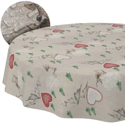 Weihnachtstischdecke Stofftischdecke Tischwäsche abwaschbar Tischtuch Baumwolle Polyester Weihnachten Berge - Rund 100 cm, Schnittkante