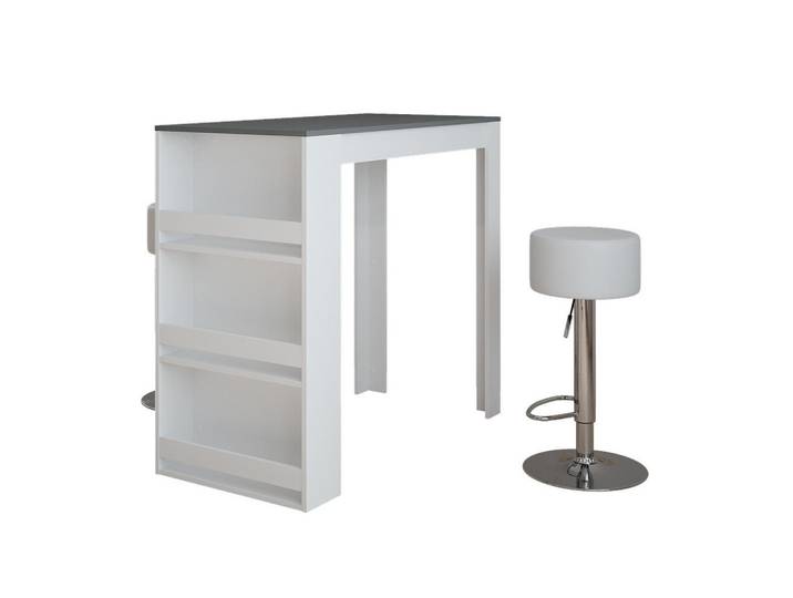 Vicco Bartisch-Set Repose Weiß/Anthrazit 57 x 117 cm mit 2 Barhockern, Weiß, Anthrazit, Holzwerkstoff, 3 Fächer, Rechteckig, 57x106x117 cm, Esszimmer, Barmöbel, Bartisch