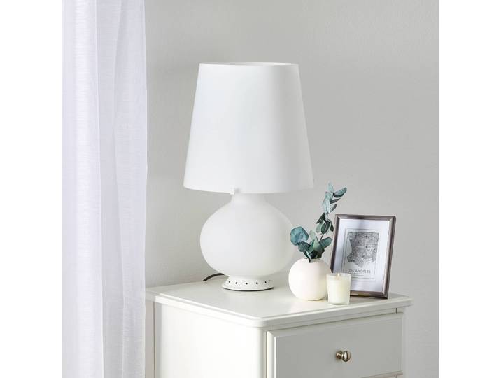 Fontana Arte Designer Tischlampe FONTANA, weiß / opal, für Schlafzimmer, Glas, Design, Tischlampe
