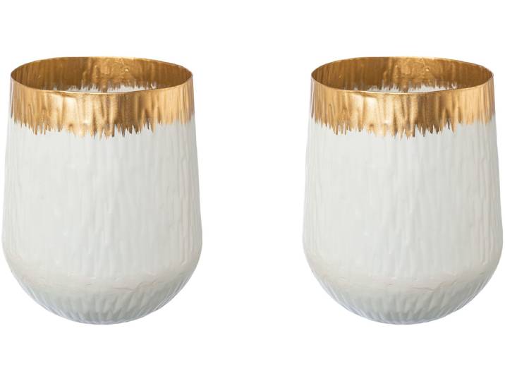 Tischvase CREATIV DECO AGNES , weiss (weiß), H:15cm Ø:12cm, Metall, Vasen, Tischvase, mit schickem Gold Detail