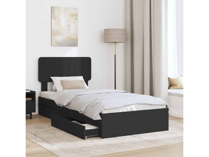 KTHLBRH Einzelbett mit Schubladen, Schwarz, 90 x 190 cm Robustes Engineering-Holz, minimalistisches Design, integrierter Stauraum, Schlafzimmer