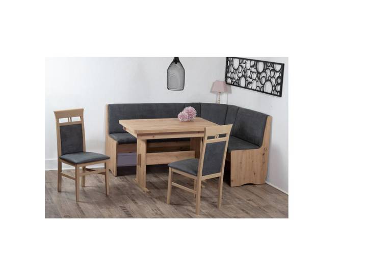 P & B Eckbankgruppe Duisburg, Grau, Eiche Artisan, Buche, massiv, Uni, eckig, 165x89x125 cm, Esszimmer, Bänke, Tischgruppen & Eckbankgruppen