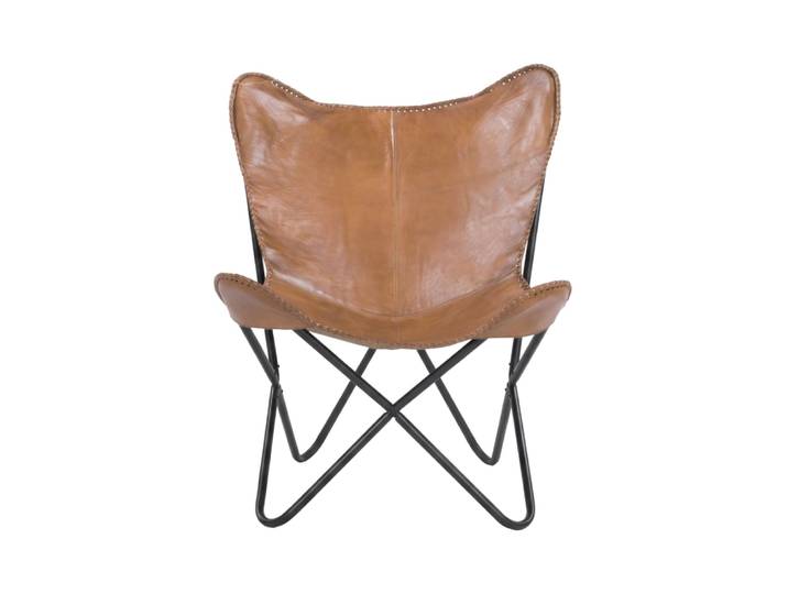 Fauteuil papillon en cuir de buffle marron