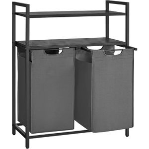 Vasagle Wäschekorb BLH211G01, schwarz, 2 Fächer, aus Oxford-Gewebe, 73 x 92 x 33 cm, 92 Liter