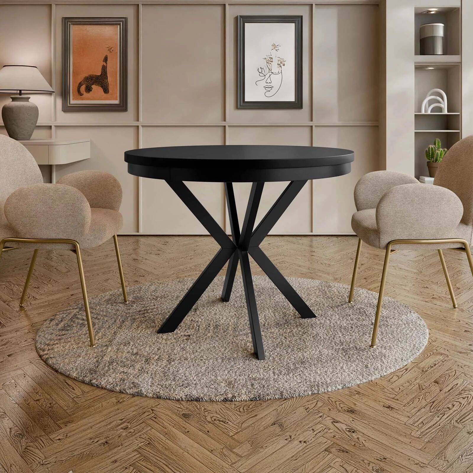 garneroarredamenti Tavolo da pranzo allungabile 90/166 cm rotondo nero Vortex