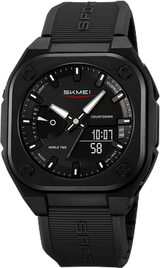 DynamicDeals Men Dual Time Electronic Watch, 5 Alarm, Countdown Timer, Waterproof With Date, Week, Daylight Saving black