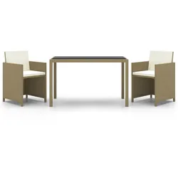 Helloshop26 - 3-teiliges Garten-Essset mit Kissen beigefarbenes Polyrattan 02_0014523